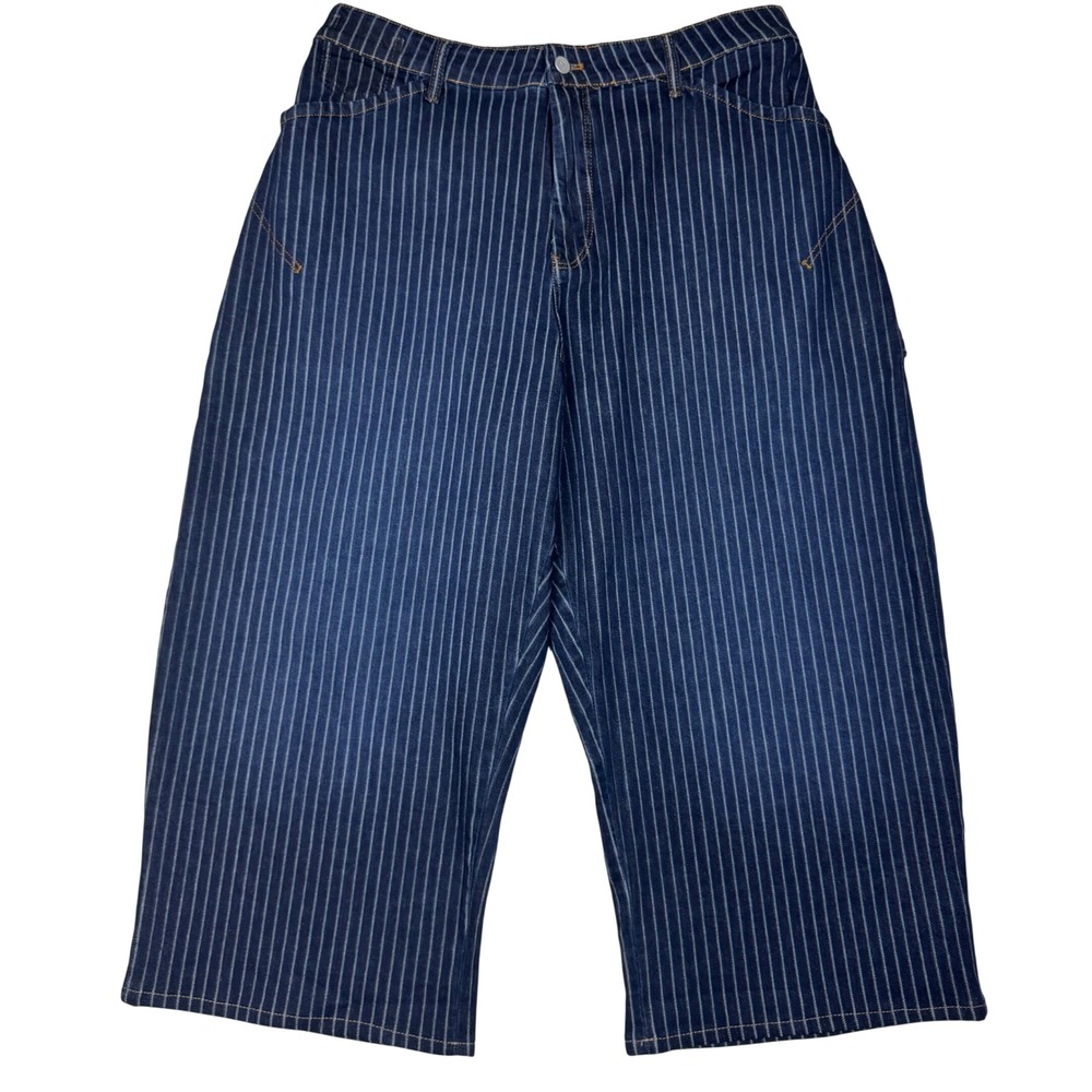 Pilcro Railroad Stripe Carpenter Jeans Wide Leg Crop Streetwear Women 35x24 Blue